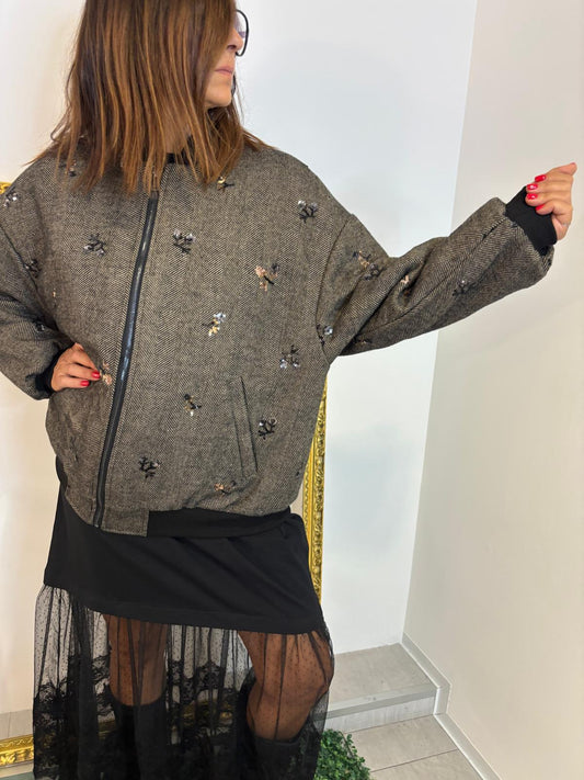 Bomber ricamato tortora Susy Mix