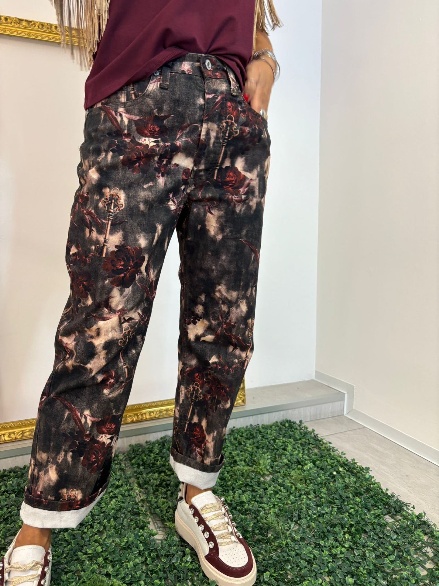 Pantalone 5 tasche floreale Please