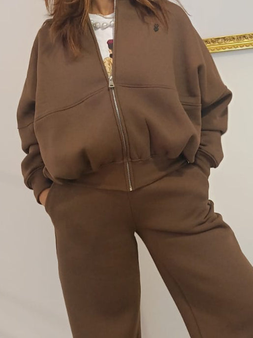 Giacca in tuta con zip marrone/nero Please