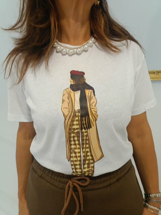 T-shirt bianca con grafica Souvenir