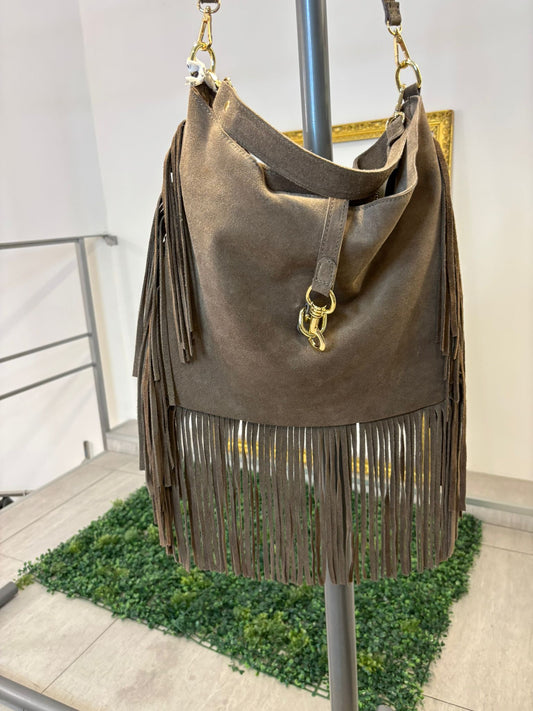 Borsa maxifrangia tortora Susy Mix