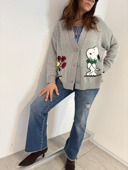 Cardigan Souvenir Snoopy e Woodstock Grigio