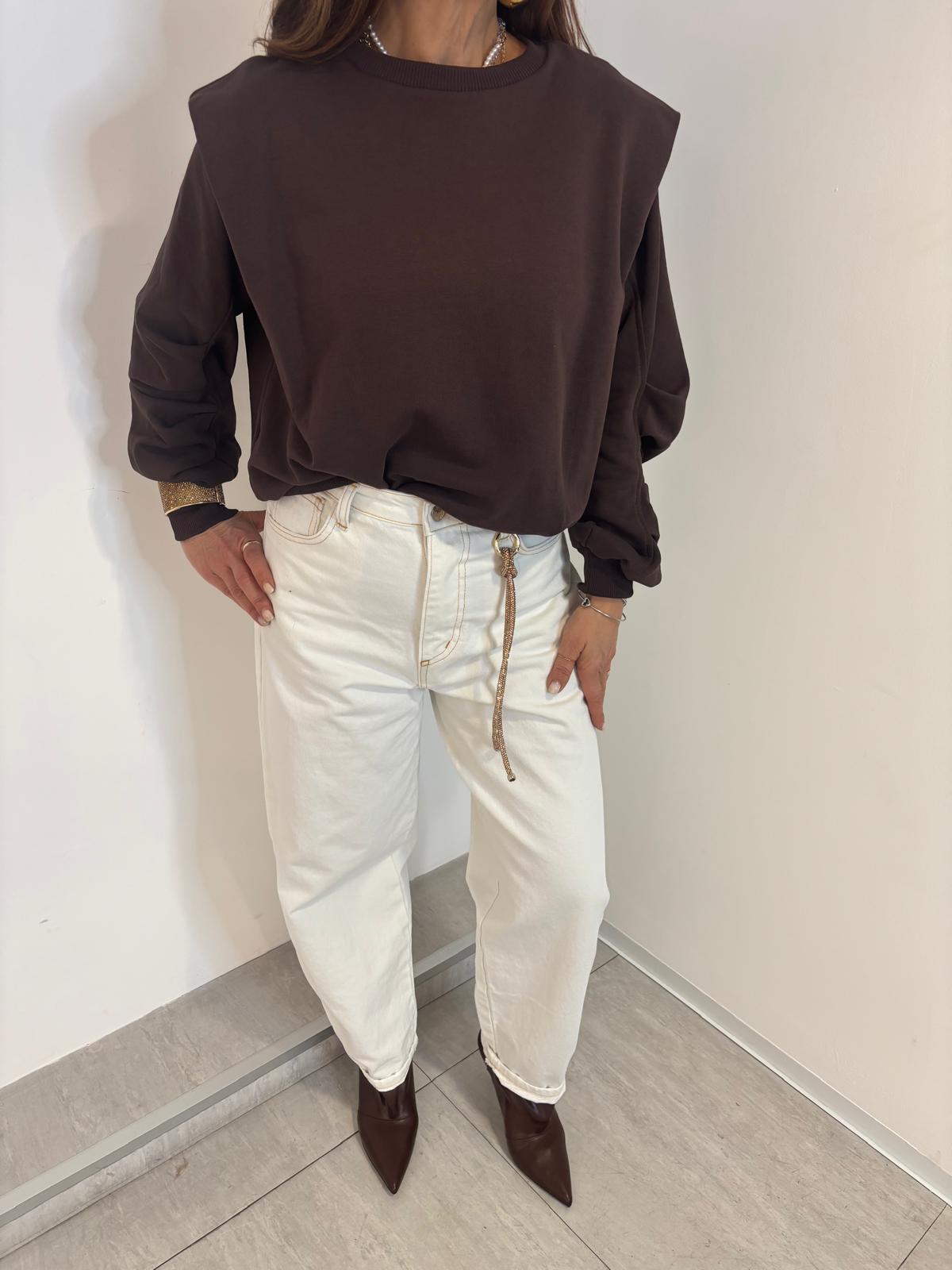 Jeans Souvenir Bianco Wide Leg con Portachiavi