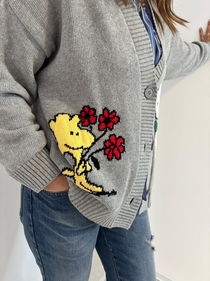 Cardigan Souvenir Snoopy e Woodstock Grigio