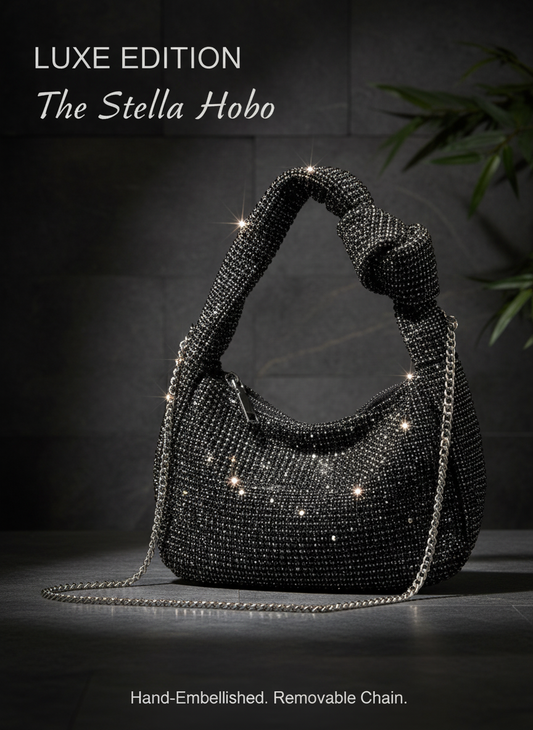 Banner promozionale borsetta nera a strass