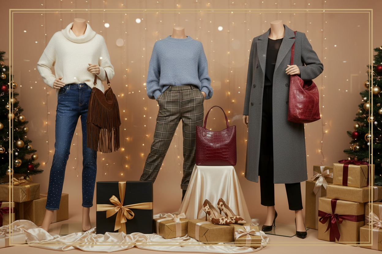 Vetrina natalizia con manichini donna DPM STORE